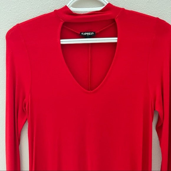 Express Long sleeve Red Cutout Stretch Jersey Knit Mini Dress Size XS - Picture 2 of 7